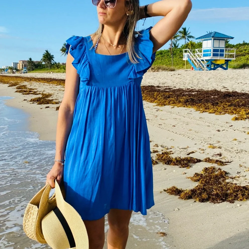 Blue Ruffle Sleeve Dress - Picture 9 of 10